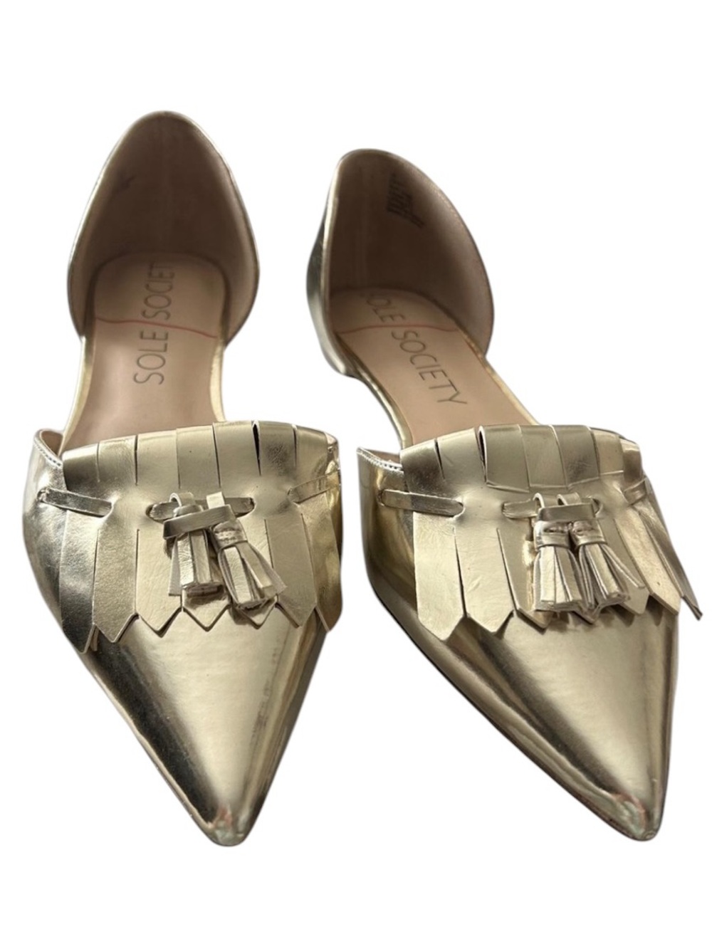 Sole Society Metallic Gold Pointed Tassel Fringe D'Orsay Flats